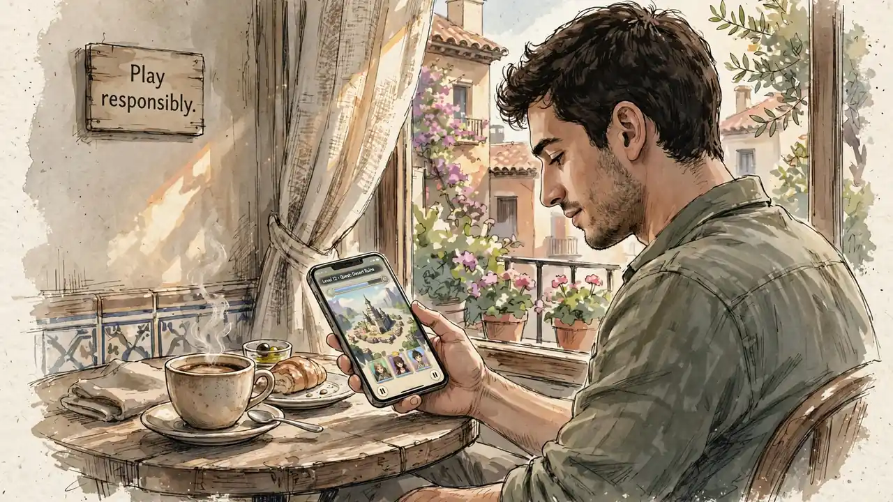Adulto español jugando responsablemente en café